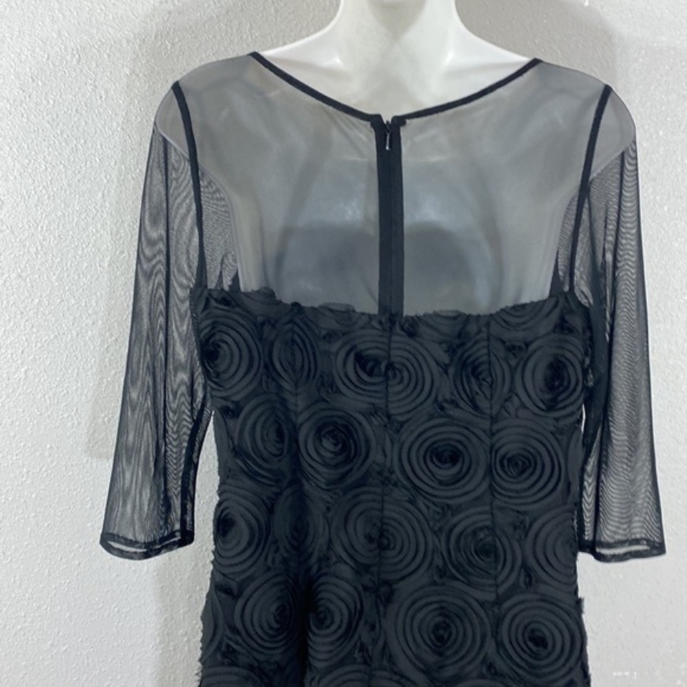 Adrianna Papell black rosette sheer mesh evening dress 8 NN18 - Picture 9 of 11